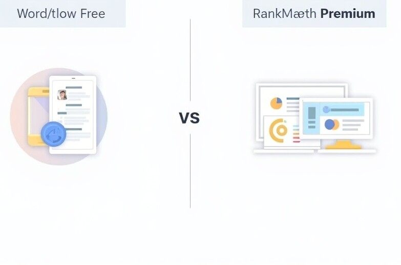 RankMath Free vs Premium comparison illustration